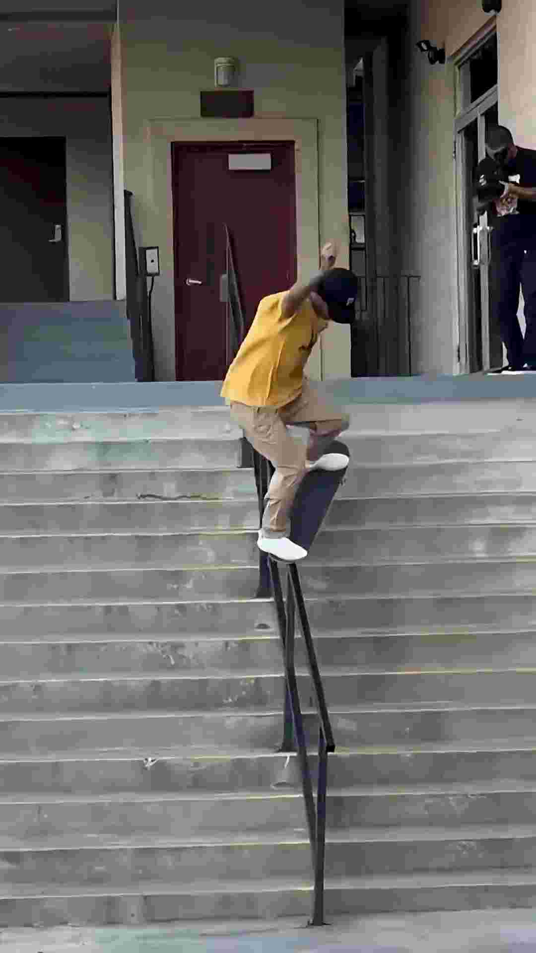 Nyjah Huston hits a kickflip over a flight of stairs then a crooked grind on a rail 🔥